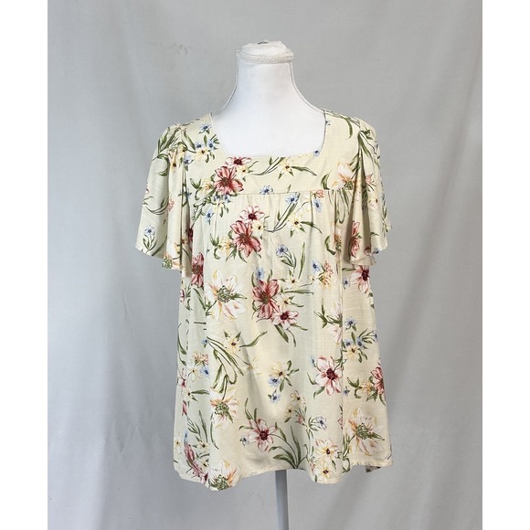 Berkeley Boutique Tops - Berkeley Boutique Sz S Cream Floral Flutter Sleeve Top Prairie Cottagecore  NWT